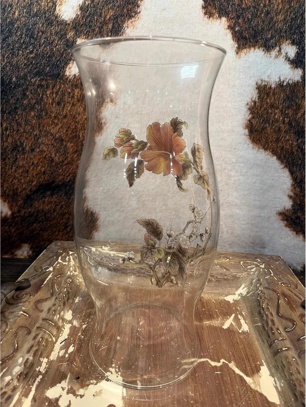 Vintage Floral Glass Hurricane Lamp Shade